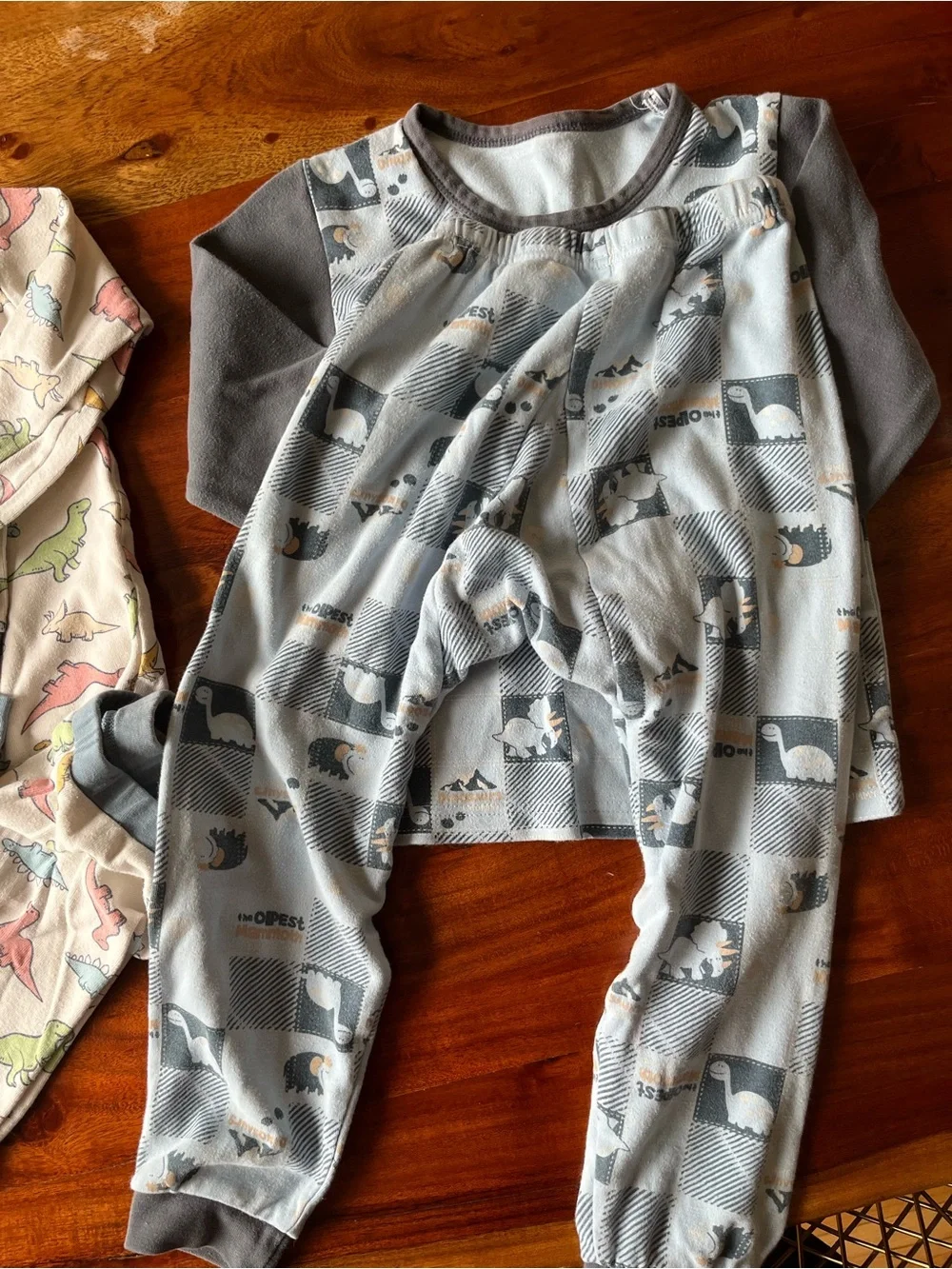 Kids Cotton Pajama Sets of 2 - Blue & Cream Dino Prints
